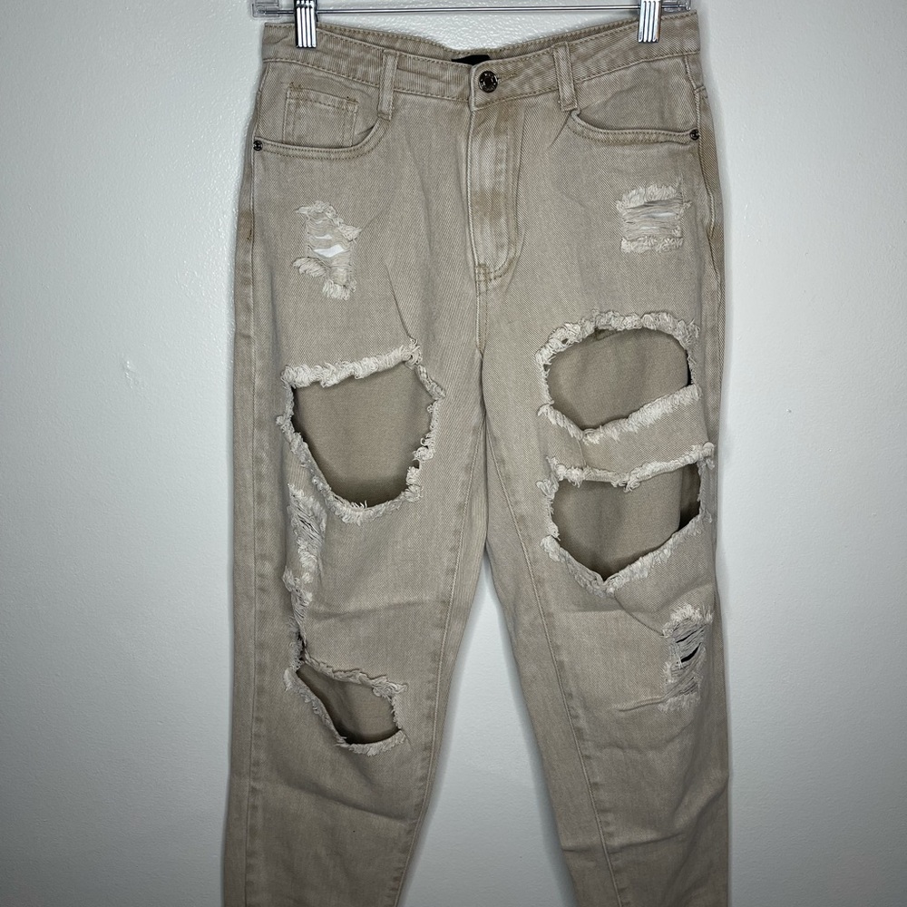 Missguided High Rise Distressed Mom Jeans